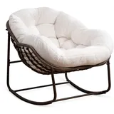 SeedWave Schaukelstuhl Übergrößen mit PE-Rattangeflecht, 15cm dickes Samtkissen, bequemer Loungesessel, stylische Eierschalenform, modernes Design weiß