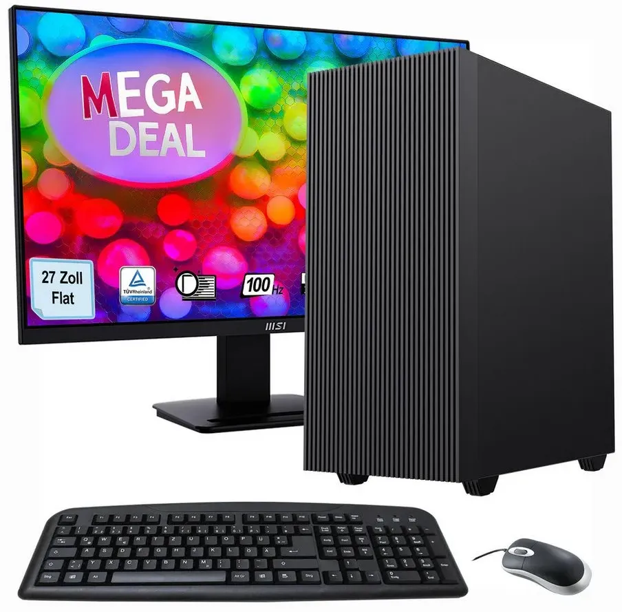 GAMEMAX MegaDeal Multimedia-PC-Set PC-Komplettsystem (27", AMD Ryzen 5 5600G, Radeon Graphics on Board, 16 GB RAM, Windows 11 + MSI PRO MP273ADE Monitor, 69cm (27) + Maus & Tastatur) schwarz