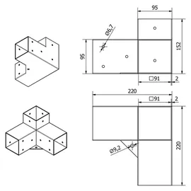 SOTech Eckverbinder 90 x 90 mm 3-Wege-Verbinder