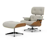 Vitra - Lounge Chair & Ottoman, poliert, Kirsche natur, Leder Premium F, snow (neue Maße)