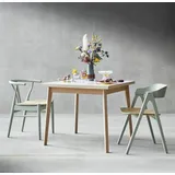 Hammel Furniture Esstisch HAMMEL FURNITURE "Basic Single, schnell innenliegende Einlegeplatten ausziehbar", weiß (weiß, naturfarben, naturfarben, weiß), B:90cm H:76cm T:90cm, Tischplatte: Weißes Melamin mit weiß pigmentierter Eichenkante (Mattlack), Gestell: Eiche massiv