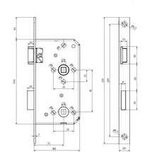 MS Beschläge Falzschloss 235x20mm Stulp eckig Einstemmschloss 55mm Dornmaß WC-Bad links