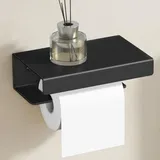 doporro Toilettenpapierhalter mit Ablage, Klopapierhalter aus Aluminium zur Wandmontage,Klorollenhalter für Badezimmer Sandschwarz Lino-05