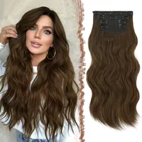 FESHFEN Clip in Extensions, 4PCS 50 cm Voller Kopf Haarverlängerungen mit Clips Synthetik Gewellte Haarextension Kastanie Braun Wavy Wellig Haar Extensions Clip in Haarteil für Frauen, 180g