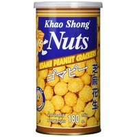 Khao Shong Sesame Peanut Crackers, Sesam Kracker mit Erdnusskern, würzige Erdnuss-Cracker mit Sesam-Mantel, knuspriger Snack für unterwegs, 24 x 180 g Dose