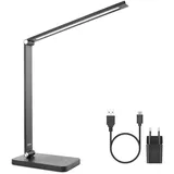 mafiti Schreibtischlampe LED Dimmbar Tischlampe 5 Farb und 3 Helligkeitsstufen, Augenfreundliche Nachttischlampe, USB-Anschluss für Leser, Kinder, Büro-Schwarz