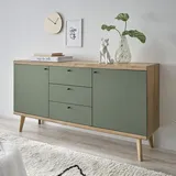 Lomadox Wohnzimmer Sideboard, 160cm in Eiche mit grün Modern