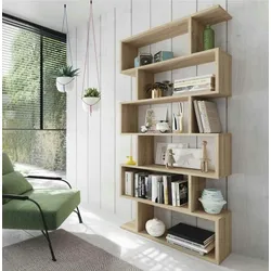Dmora Buchhandlung Joliet, Hohes doppelseitiges Bücherregal, Trennregal mit 5 Fachböden, Modernes Büroregal, 80x24h192 cm, Eiche