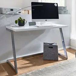 Kadima Design Schreibtisch `Sarnot`: Hochglanz-Design, Metallgestell. Silber, 120x55x76 cm