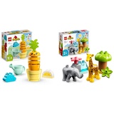 LEGO 10981 DUPLO My First Wachsende Karotte, Stapelspielzeug für Babys ab 1 & 10971 DUPLO Wilde Tiere Afrikas Spielzeug-Set für Kleinkinder mit Tierfiguren und Spielmatte, Lernspielzeug ab 2 Jahre