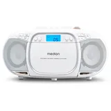 Medion E66476 Stereo Sound System (Boombox, CD-Player, MP3, Kassette, tragbarer Kassettenspieler für Kinder, UKW Radio, AUX, Kopfhörer, Netz & Batterie) weiß