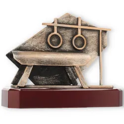 Pokal Zamakfigur Turnen altgold auf mahagonifarbenen Holzsockel 15,3cm