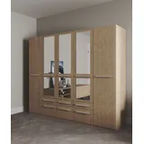 Kleiderschrank PRIESS "Schrank Garderobe Wäscheschrank Barcelona in 5 Breiten", braun (edelbuchefarben), B:230cm H:193cm T:54cm, Holzwerkstoff, Schränke, Kleiderschrank, viel Stauraum, geräumige Schubkästen, mit Spiegel, MADE IN GERMANY