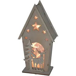 LED Deko-Holz-Häuschen mit Hirsch und Tanne Weihnachtsdeko Fensterdeko Tischdeko