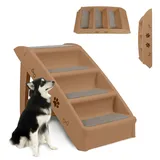 ORHEYA Hundetreppe für Kleine Hunde, Haustiertreppe 4 Stufen Katzentreppe für Alte Katzen, Kunststoff Faltbare Hundetreppe für Bett 50cm Hoch, Belastbarkeit bis zu 75kg Braun