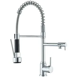 KLARWERK Björn | Gastronomie Chrom glanz Küchenarmatur| Zwei Brausen | Edelstahl Professional Wasserhahn Küche| Doppelspülbecken Restaurant