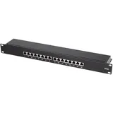Logilink NP0076 Vollgeschirmtes Cat 6A Patch-/Verteilerfeld mit 16-Ports, PoE und PoE+, (1 Höheneinheit) Schwarz