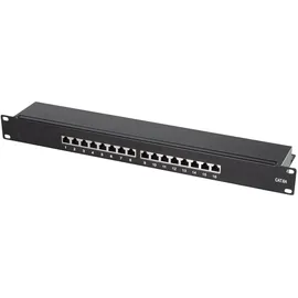 Logilink NP0076 Vollgeschirmtes Cat 6A Patch-/Verteilerfeld mit 16-Ports, PoE und PoE+, (1 Höheneinheit) Schwarz