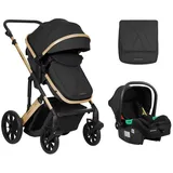 KIKKABOO Kinderwagen Darling 3 in 1 Sportsitz Tragetasche Autositz Wickeltasche black