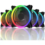 upHere RGB LED Gehäuselüfter 120mm High Airflow Lüfter mit Controller und Hub, 5er-Pack (RGB123-5), Desktop