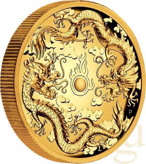 2 Unzen Goldmünze Australien Drache & Drache 2019 - High Relief - polierte Pl...