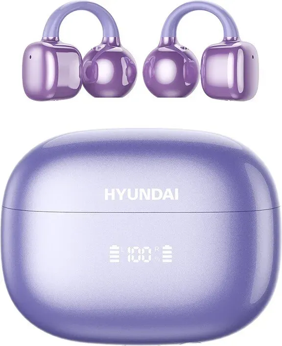 HYUNDAI Clipbuds7 Lila Bluetooth-Ohrhörer Clip-On-Design Digitale Batterieanzeige Hochwertiger Klang