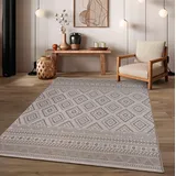 TT Home In-& Outdoor Teppich Wetterfest Balkon Küche Wohnzimmer Boho Rauten Design, Farbe: Beige 2, Größe:80 cm Rund