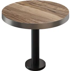 BML | Bistrotisch | Ø:H 60 x 77 cm | Sheesham / Schwarz | Rund | Edelstahl Rand