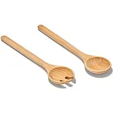 Oxo Good Grips Buchenholz-Salatschaufeln – 2-teiliges Set, Langlebige Holzutensilien für Einfaches Servieren, Küchenzubehör