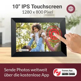 Xoro CPF 10C1 Digitaler Bilderrahmen 10.1 Zoll IPS Touchscreen, WLAN, 16 GB, App-Steuerung, 1280x800, schwarzer Rahmen