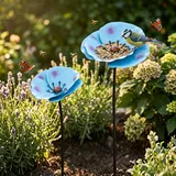 JACKANNA Gartendeko 2 Stück Gartenstecker Vogeltränke Winterfest Insektentränke Pflanzenstecker,Outdoor-Dekoration für Frühling und Sommer, langlebiges,Garten Deko Draußen(himmelblau)