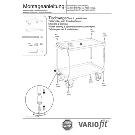 Cordes VARIOfit Tischwagen mit 2 Ladeflächen 845 x 495 mm Schiebegriff waagerecht