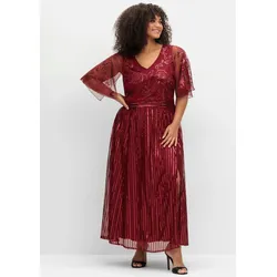 Abendkleid SHEEGO "Abendkleid", Damen, Gr. 56, Normalgrößen, rot (dunkelrot), 100% Polyester, unifarben, lang, V-Ausschnitt, Kurzarm, Kleider
