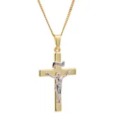 HOPLO Kreuzanhänger Anhänger Kreuz Korpus 585 Gold mit vergoldeter Silberkette 36 cm, Made in Germany 36 cm Kindergröße