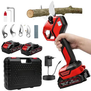 Akku Astschere, 40mm Öffnung Elektrische Gartenschere Akku Baumschere Astschneider Mit 2×21V 2.0AH Akku, 600W BüRstenlosem Elektrisch Garten Schere Mit LCD-Anzeige FüR Zweige, Sträucher, StäMme