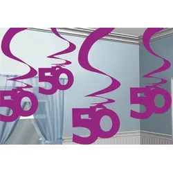 5 Swirl Girlanden 50. Geburtstag `Pink Shimmer`