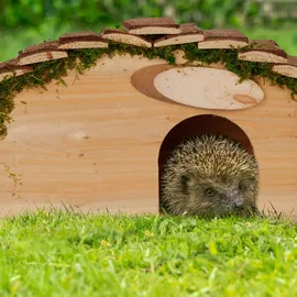 Relaxdays Igelhaus, Holz & Moos, Igelhotel mit Boden, Winterquartier für Igel, Garten, HxBxT: 18 x 34 x 17 cm, Natur