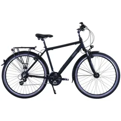 HAWK Trekking Premium Fahrrad, Black Herren 28 Zoll, Rahmenhöhe 52cm, Fahrrad mit Microshift 24 Gang Kettenschaltung & Beleuchtung I Allrounder I Schwarz