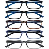 OPULIZE SEE Blaulichtfilter Lesebrille für Damen Herren, Blendfreie UV400-Schutz Federscharnier Anti-Müdigkeit, Rechteckiger Rahmen, Computerbrillen Gaming, 5er-Pack Schwarz Braun Blau Grau +1,00 - +1,00 Dioptrien