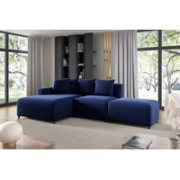 Fun Möbel Ecksofa Designersofa MEGAN XS inkl. Hocker Stoff Salvador Dunkelblau Ottomane Links - Blau