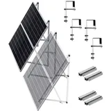Rhein Beleuchtung Solarmodul 118 cm Verstärkte Solarpanel Halterung & Balkonkraftwerk Halterung, 0 W, Eloxiertes Aluminium & Edelstahl, (Set, 2-St., Solarmodul Halterung für Balkon, Wohnmobil - Ohne Bohren), Neigungswinkel 0-90° verstellbar - Robust, wetterfest & rostfrei silberfarben