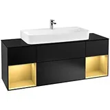 Villeroy & Boch Finion Waschtischunterschrank F212HFPD 160cm, Abdeckplatte black matt, Regale Gold matt lacquer, Black matt lacquer