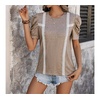 AFAZ New Trading UG Langarmshirt Patchwork-T-Shirt-Oberteil aus Spitze für Damen Modische Kurzarm-Komfortoberteile für Damen