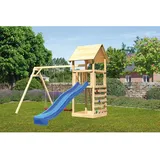 Karibu Spielturm Lotti mit Doppelschaukel & Kletterwand Rutsche Blau