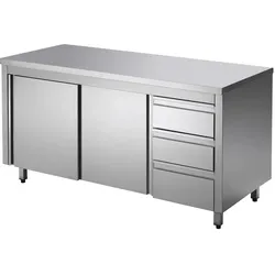 GastroHero Edelstahl-Arbeitsschrank ECO mit Flügeltür und 3 Schubladen 12x7