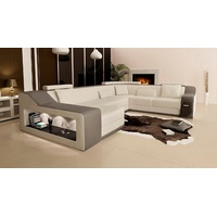 JVmoebel Ecksofa, Ledersofa Couch Wohnlandschaft Ecksofa Eck Design Modern Sofa grau|weiß