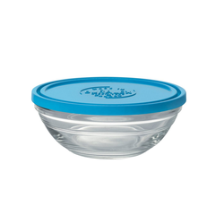 Duralex Frischhaltedose Freshbox Rond, Glas, Frischhaltebox mit Deckel 500ml Glas blau 1 Stück Ø 14 cm x 5.7 cm