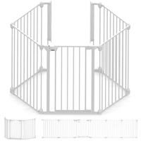 Noma Kaminschutzgitter mit Tür Metall 315 cm - Konfigurationsgitter inkl. 5 Elementen für Baby, Kinder & Hunde - Absperrgitter Ofenschutzgitter Faltbar - Weiß
