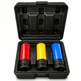 MIKKUPPA Schlagschrauber Nüsse – 3tlg Steckschlüssel Set, 17mm 19mm 21mm, 1/2 Zoll Vierkantantrieb, Cr-Mo Material, mit Kunststoff-Felgenschutz für Alufelgen Radmontage