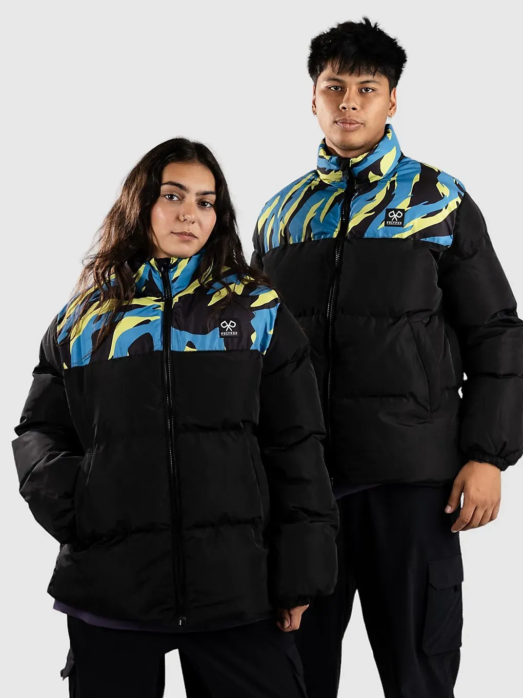 Polypop Black Tigra Pattern Chest Puffer Jacke black Gr. M